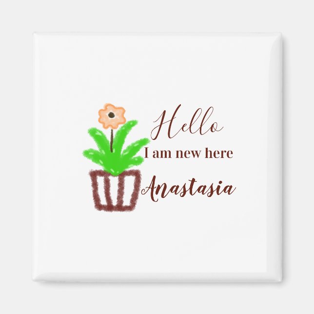 Hallo Ich bin neu hier Baby Dusche Kinder Blumenbl Magnet (Vorne)