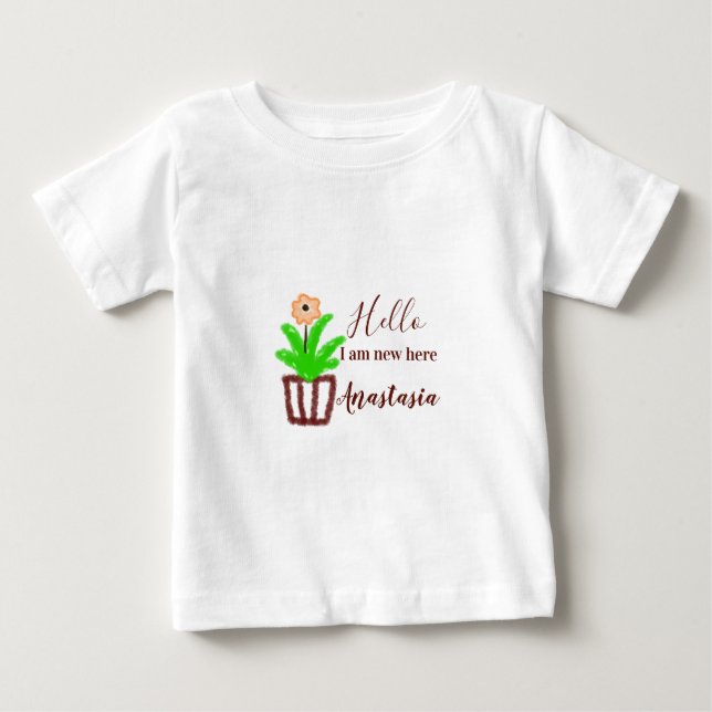 Hallo Ich bin neu hier Baby Dusche Kinder Blumenbl T-shirt (Vorderseite)