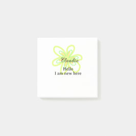 Hallo ich bin neu hier name gelbe grüne Blume Kind Post-it Klebezettel