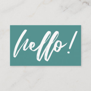 Hallo im Handschrifts-Skript-minimalen Weiß auf Visitenkarte