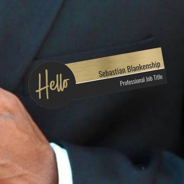 Hallo Imitate Metallic Beruflich Black Gold Namensschild (A welcoming name tag is a simple touch to add to your small business for yourself or employees. )