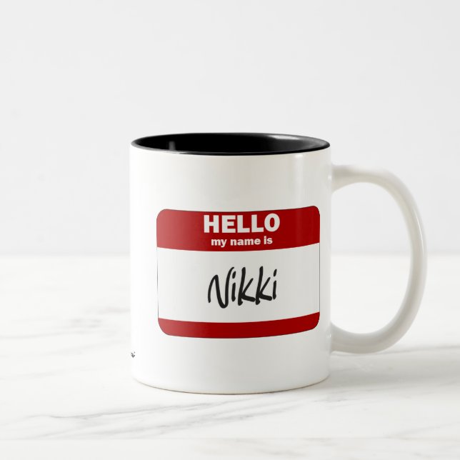 Hallo ist mein Name Nikki (rot) Zweifarbige Tasse (Rechts)