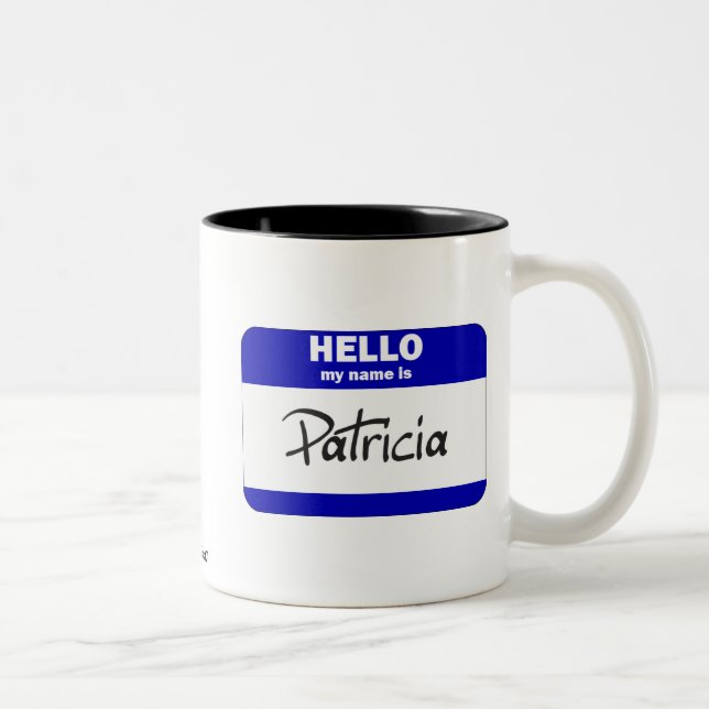 Hallo ist mein Name Patricia (blau) Zweifarbige Tasse (Rechts)