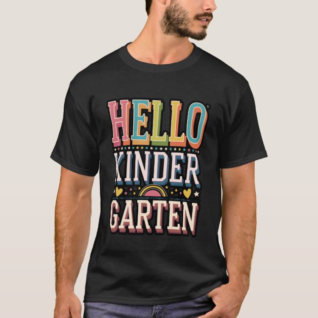 Hallo Kindergarten Buntes Schuldesign T-Shirt (Vorderseite)