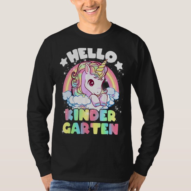 Hallo Kindergarten Einhorn Niedliche Kinder Mädche T-Shirt (Vorderseite)