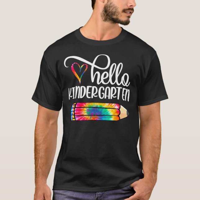 Hallo Kindergarten Gefärbte Krawatte Stift Lehrer  T-Shirt (Vorderseite)