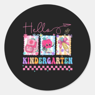 Hallo Kindergarten Lehrer Kokette Schleife Zurück  Runder Aufkleber