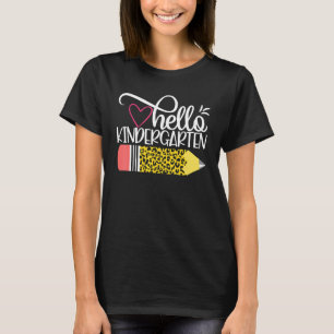 Hallo Kindergarten Leopard Pink Pencil Back to Sch T-Shirt