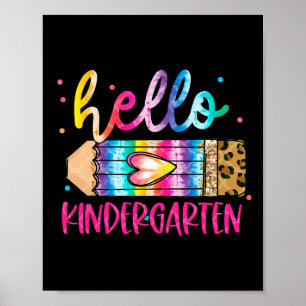 Hallo Kindergarten Leopard Tie Dye Bleistift Süßer Poster