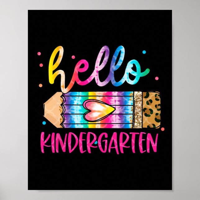 Hallo Kindergarten Leopard Tie Dye Bleistift Süßer Poster (Vorne)
