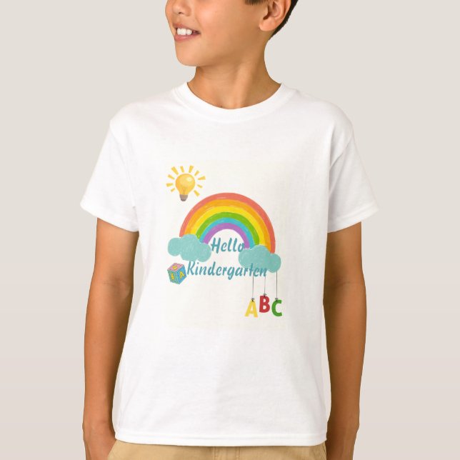 Hallo Kindergarten Niedlicher Regenbogen Zurück zu T-Shirt (Vorderseite)
