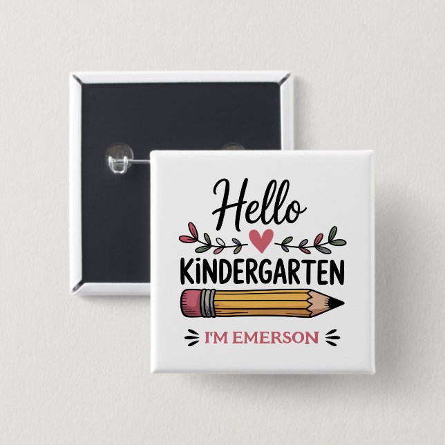Hallo Kindergarten Personalisiert zurück zur Schul Button (Vorne & Hinten)