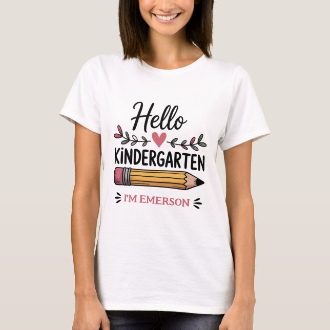 Hallo Kindergarten Personalisiert zurück zur Schul T-Shirt (Vorderseite)