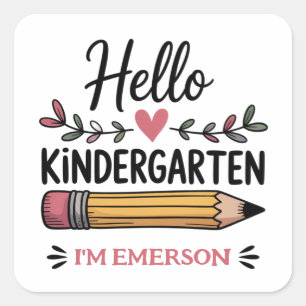 Hallo Kindergarten Personalisierter Rückkehr zur S Quadratischer Aufkleber