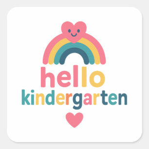 Hallo Kindergarten Regenbogen Herz Zurück zur Schu Quadratischer Aufkleber