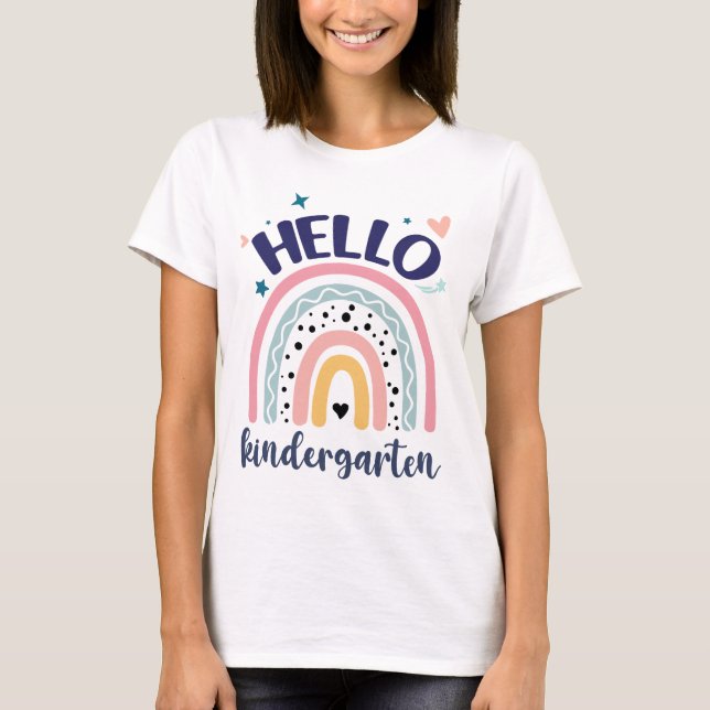 Hallo Kindergarten Retro Regenbogen für Lehrer Gir T-Shirt (Vorderseite)