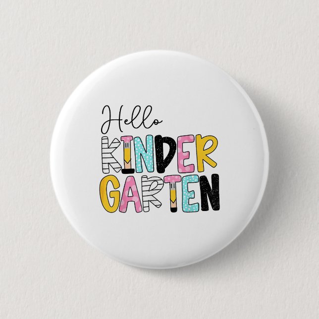 Hallo Kindergarten-Team Kinder Zurück zur Schule L Button (Vorderseite)