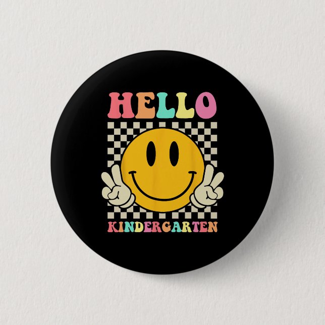 Hallo Kindergarten Zurück zur Schule Groovy Lehrer Button (Vorderseite)