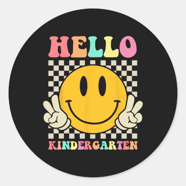 Hallo Kindergarten Zurück zur Schule Groovy Lehrer Runder Aufkleber (Vorderseite)