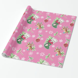 Hallo Kitten Weihnachts-Wrapping Papier in Pink Geschenkpapier