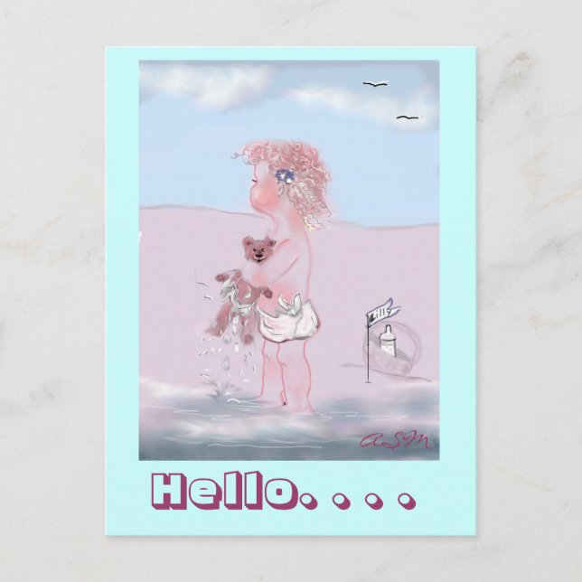 Hallo - kleine Süße + Teddy Postkarte (Vorderseite)