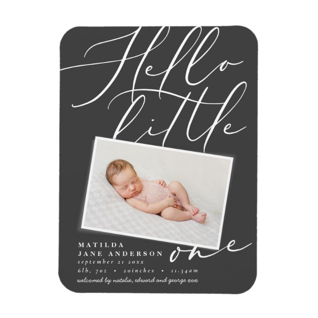 Hallo kleines, elegantes modernes Foto Magnet (Vertikal)