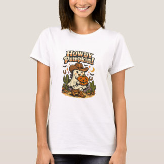 Hallo Kürbis-Cowgirl-Geist Halloween T-Shirt
