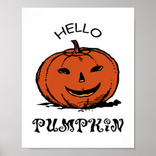 Hallo Kürbis Jack-o-Laterne Illustration, Schwarz Poster