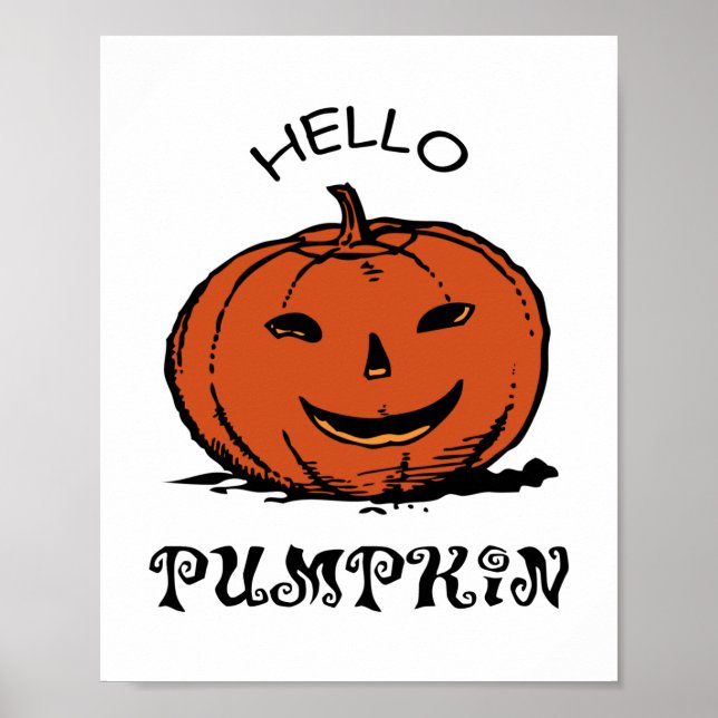 Hallo Kürbis Jack-o-Laterne Illustration, Schwarz Poster (Vorne)