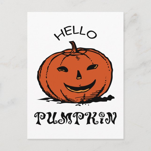 Hallo Kürbis Jack-o-Laterne Illustration, Schwarz Postkarte (Vorderseite)