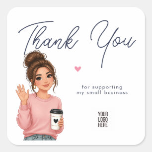 Hallo Lady Round Danke Sticker   Süße Frau