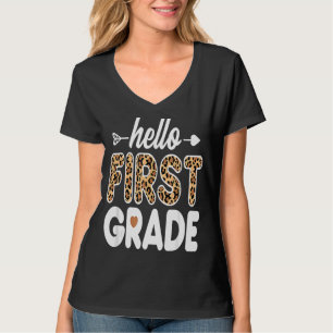 Hallo Leopard Print First Grade Lehrer T-Shirt