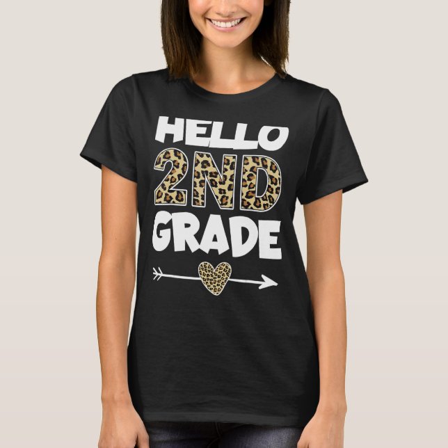 Hallo Leopard Print Second Grade Lehrer T-Shirt (Vorderseite)