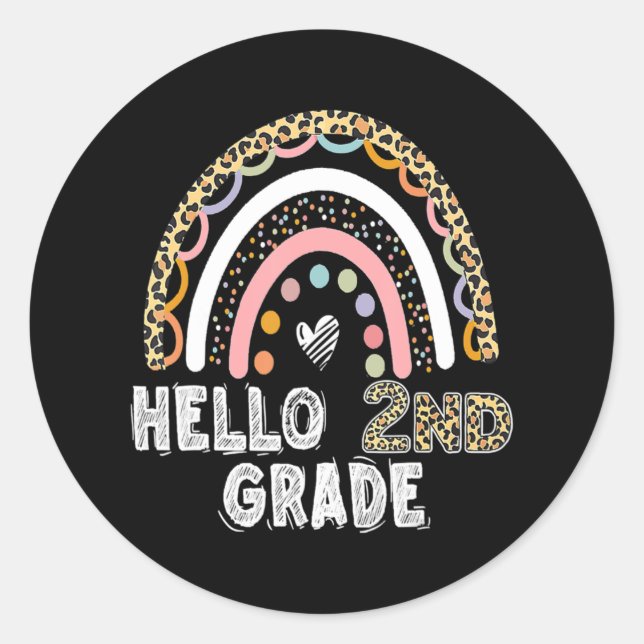 Hallo Leopard Rainbow Back to School Tee Runder Aufkleber (Vorderseite)