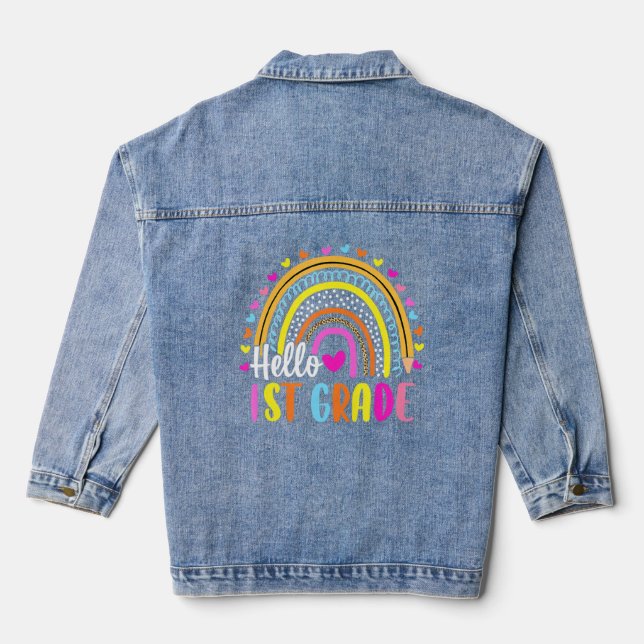 Hallo Leopard Rainbow Lehrer zurück Jeansjacke (Rückseite)