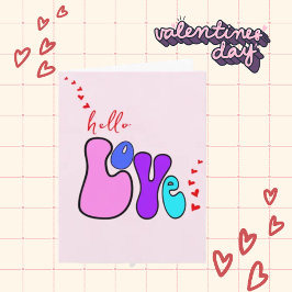 "Hallo Liebe" Retro 70er glücklicher Valentinstag Karte