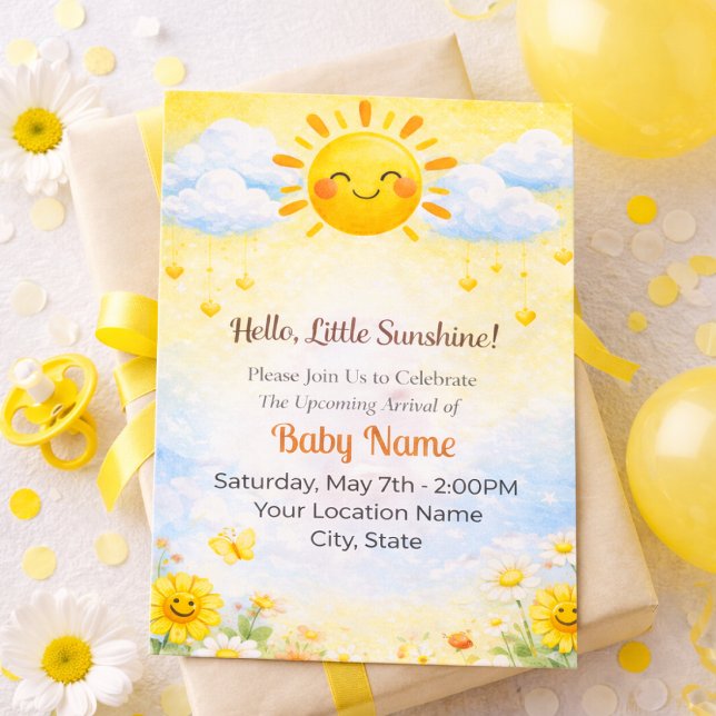 Hallo Little Sunshine Baby Shower Einladung (Von Creator hochgeladen)