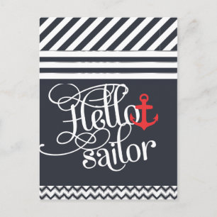 Hallo Matrose! Retro Vintage Mädchenhaft Nautical Postkarte