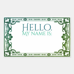 Hallo, mein Name ist: - Art Noveau Green Rechteckiger Aufkleber