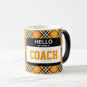 Hallo, mein Name ist COACH Nametag Orange Kariert Verwandlungstasse