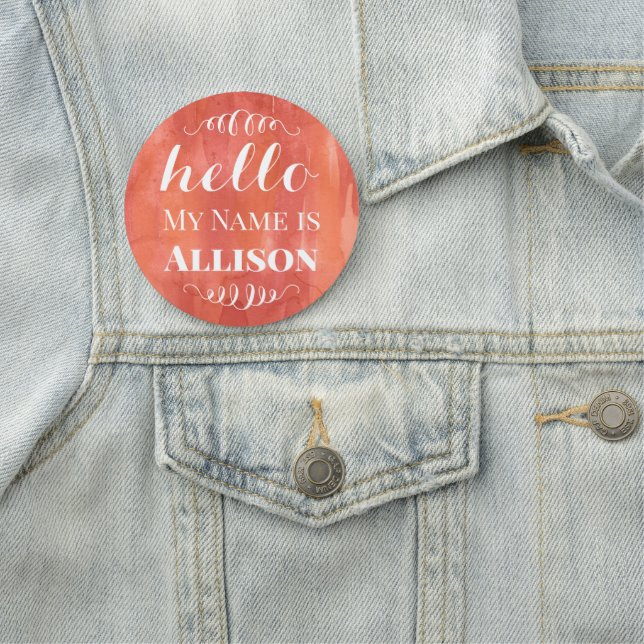 Hallo Mein Name ist Coral Watercolor Hintergrund Namensschild (Beispiel)