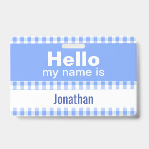 Hallo, mein Name ist - Gingham blau und weiß  Ausweis