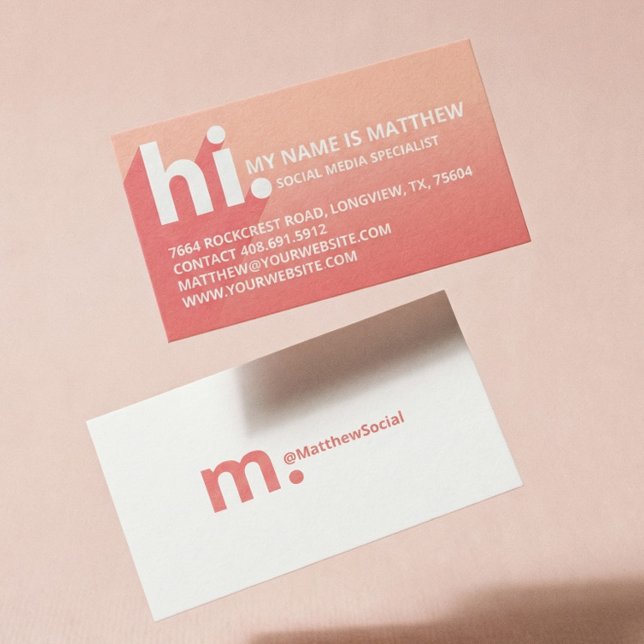 Hallo Mein Name ist kühl Diagonal Shadow Corel Gra Visitenkarte (Modern Orange Social Media Influencer Branding Business Card)