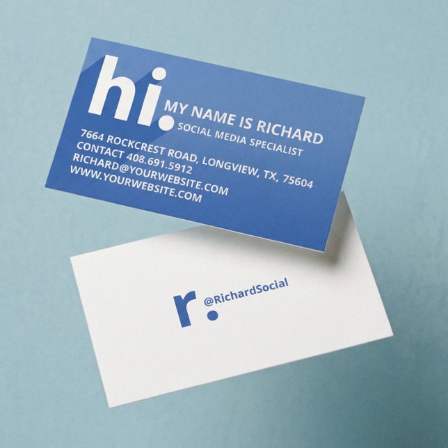 Hallo Mein Name ist kühn diagonal Shadow Blue Grad Visitenkarte (Modern Bold Blue Social Media Influencer Branding Business Card)