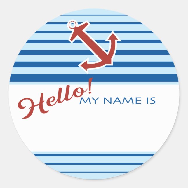 Hallo, mein Name ist Namensschild mit nautischem A Runder Aufkleber (Vorderseite)