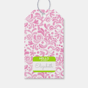 Hallo, mein Name ist Nametag Pink White Green sie Geschenkanhänger