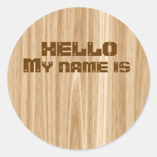 Hallo, mein Name ist Nametag Stickers Holz Grain L