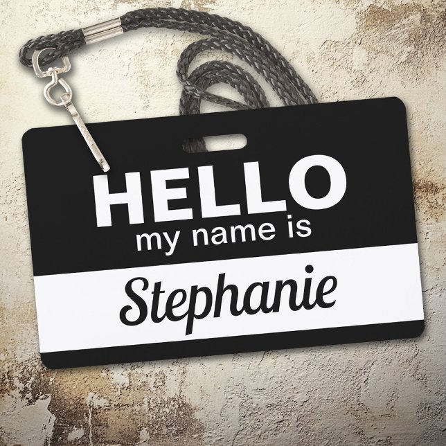 Hallo, mein Name ist schwarz, benutzerdefinierter  Ausweis (Hello Name Badge with Custom Name)