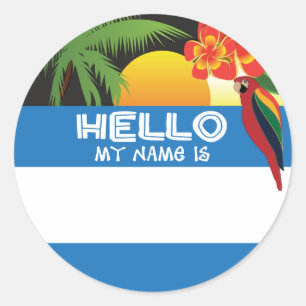 Hallo Mein Name ist Tag tropischen Sonnenuntergang Runder Aufkleber