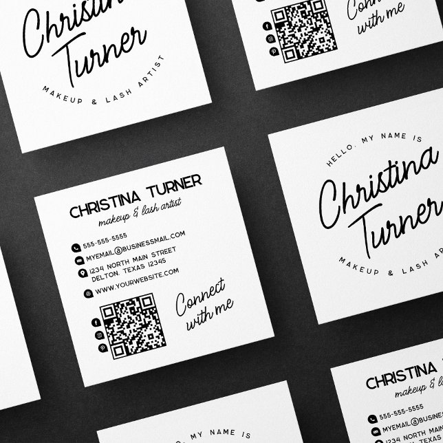 Hallo, mein Name ist weiß schwarz Quadratische Visitenkarte (Von Creator hochgeladen)